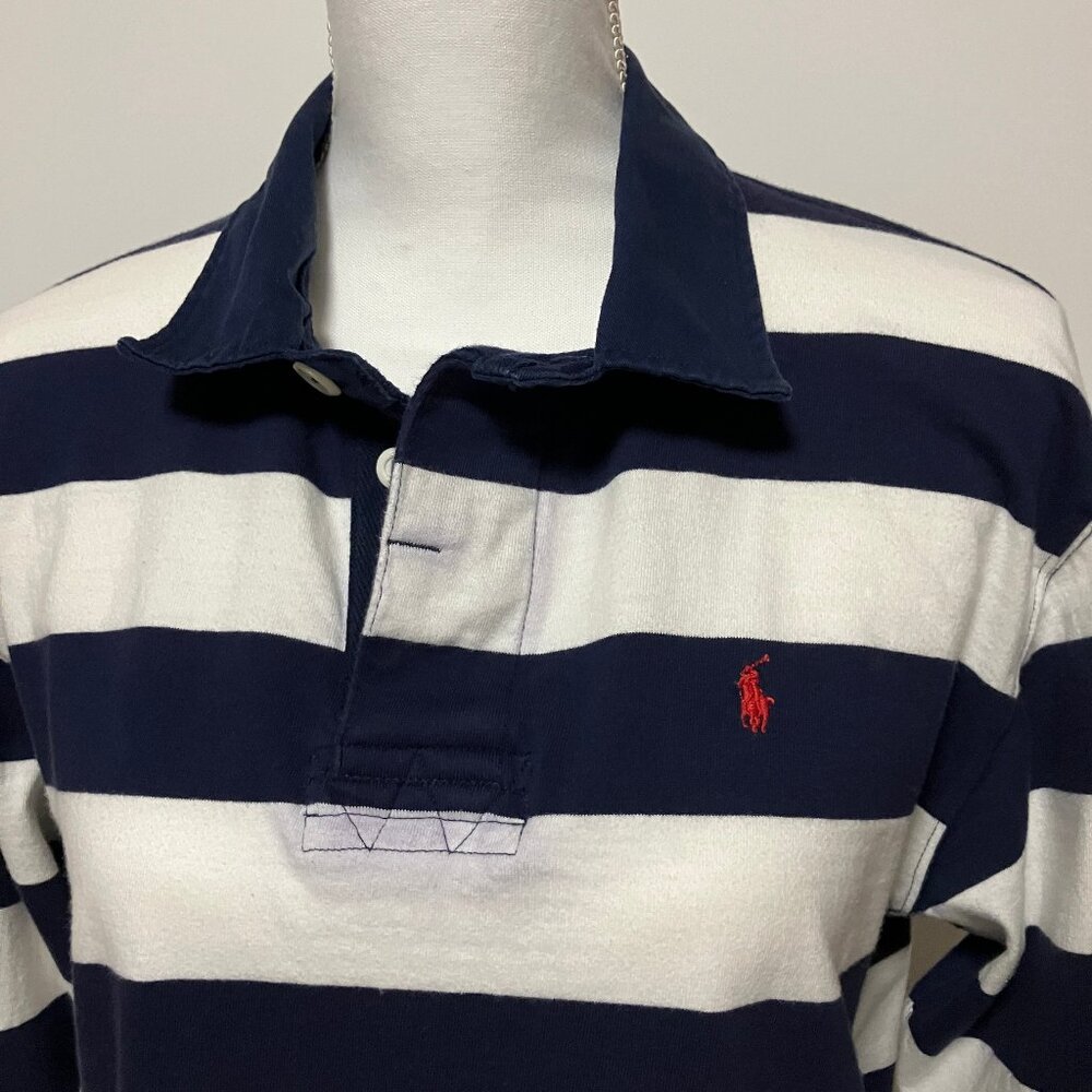Vintage Polo Ralph Lauren Striped Rugby Boys’ Shirt, Size XL/20, Navy Blue - Picture 5 of 12